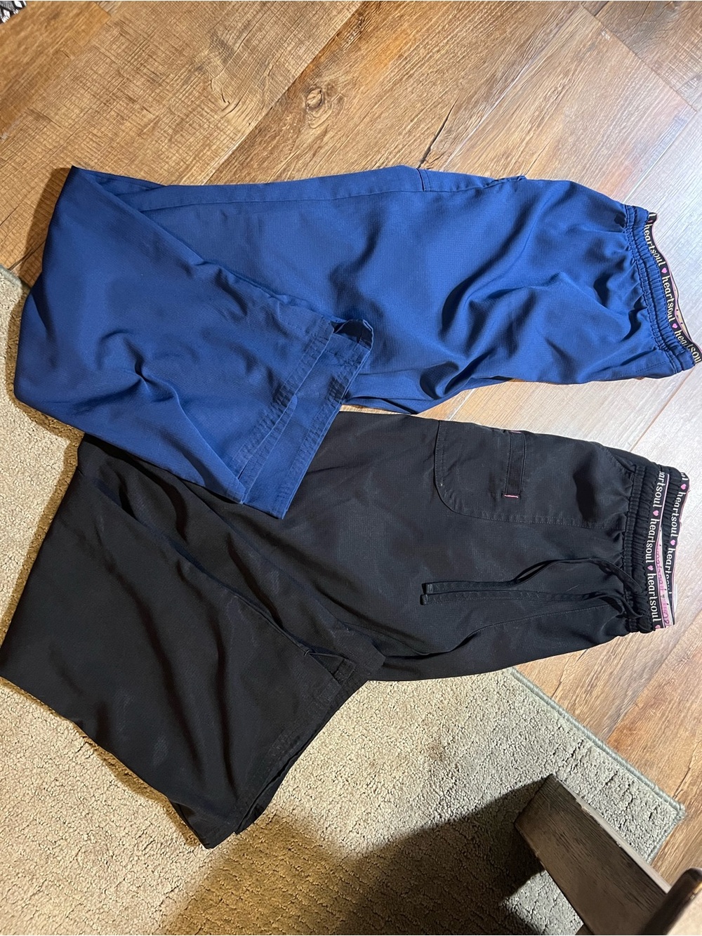 2 pair HeartSoul Blue and Black scrubs Pants - Elastic Waistband